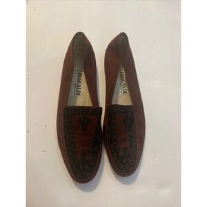 Pancaldi Suede Loafers Embellished With Black Embroidery Made in Italy Size 7.5B
